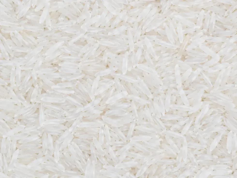 Clean sorted rice grains after optical sorting.
