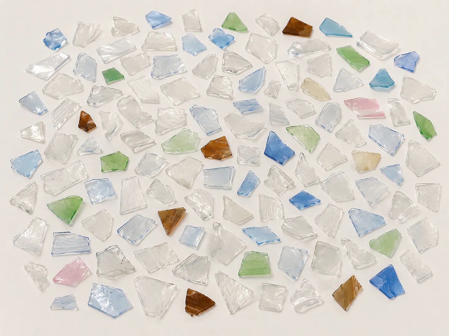 Mixed color PET flake feed entering optical sorting.
