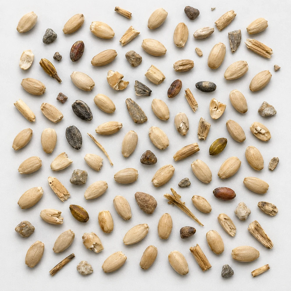 Mixed beans and seeds feed prepared for optical sorting