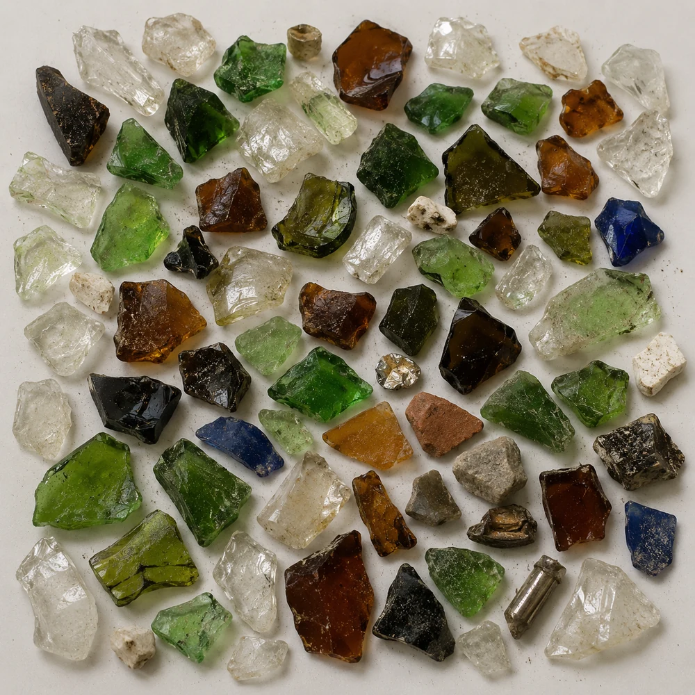 Mixed glass cullet feed before sorting