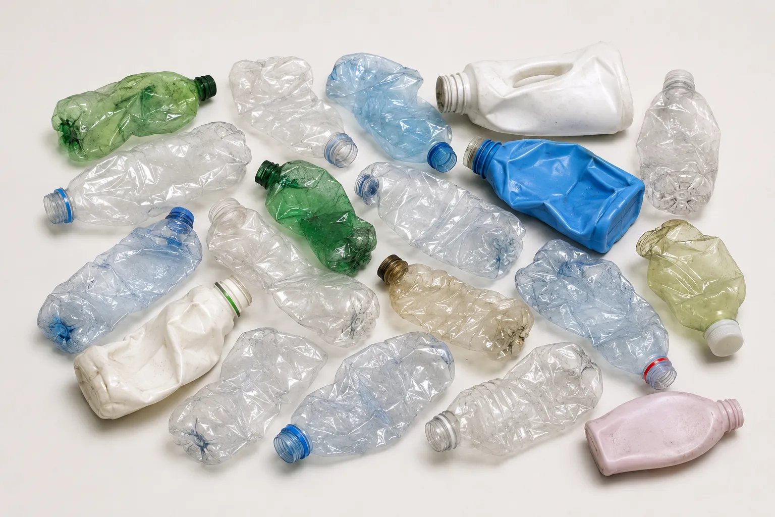 Mixed whole bottles separated into PET and non-PET streams